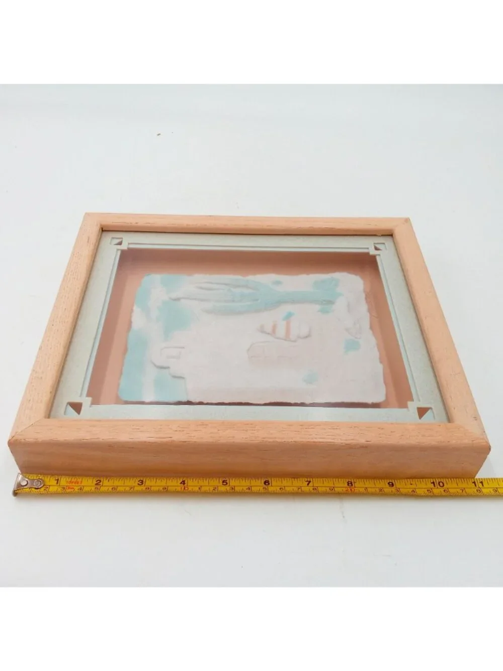 Vintage Southwest Cactus Wall Art Paper Mache Cast Framed Sculpture 1980s Pastel
